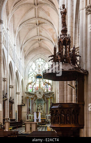 France, Vendee, Lucon, inside of Notre Dame de l'Assomption cathedral, wooden pulpit Stock Photo