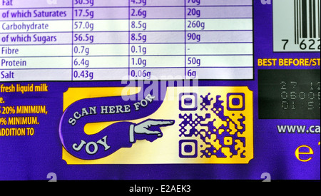 Quick response code on the back of a Cadbury's bar of chocolate Stock Photo