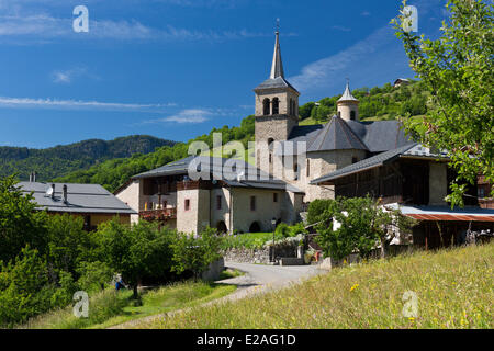 France, Savoie, Tarentaise Valley, Aigueblanche, 17th century Baroque church of St Martin in Villargerel hamlet, view on the Stock Photo