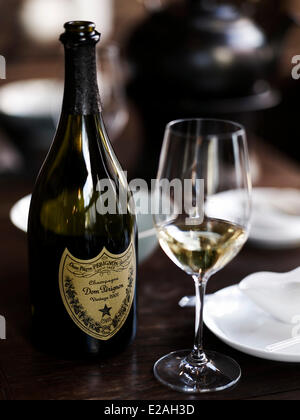 France, Marne, Epernay, feature: Master Tseng's good leaves, in the cellars of Dom Perignon champagne Stock Photo