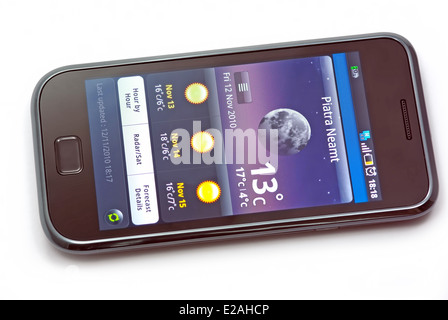 Weather on a modern mobile phone Stock Photo