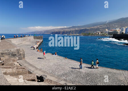 Spain, Canary Islands, Tenerife, Puerto de la Cruz, port of the city Stock Photo
