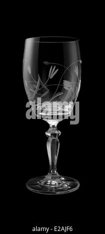 Decorated stemmed glass for wine on black background Stock Photo