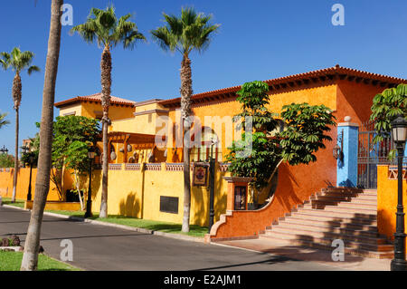Spain, Canary Islands, Tenerife, Playa de Las Americas, colorfull hotel Stock Photo