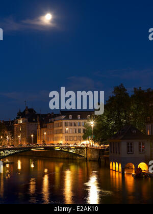 France, Bas Rhin, Strasbourg, old town listed as World Heritage by UNESCO, feature : Felder's Alsace, the Rhine river at night Stock Photo