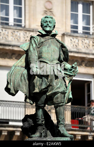 France, Charente Maritime, La Rochelle, town hall Square, statue of Jean Guiton former mayor of La Rochelle in the 15th century Stock Photo