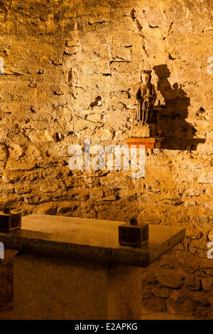 France, Pyrenees Orientales, Codalet, Saint Michel de Cuxa abbey, statue and altar in the crypt Stock Photo
