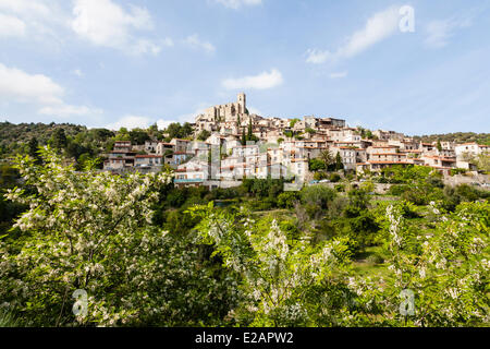 France, Pyrenees Orientales, Eus, labelled Les Plus Beaux Villages de France (The Most Beautiful Villages of France), Medieval Stock Photo