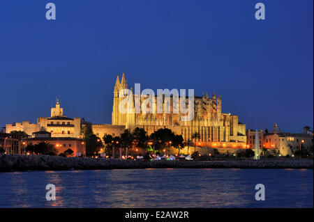 Spain, Balearic Islands, Mallorca, Palma, Cathedral by night Stock Photo