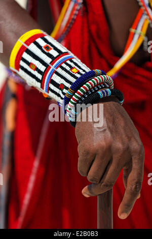 Kenya, Malindi district, Masai of Amboseli, detail of bracelet, Model release disponible Stock Photo