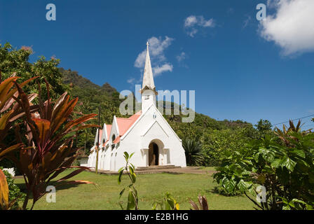 France, French Polynesia, Marquesas islands, Fatu Hiva island, Omoa, church Stock Photo