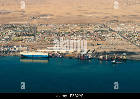 Namibia, Erongo Region, Namib Desert, Skeleton Coast, Walvis Bay (aerial view) Stock Photo