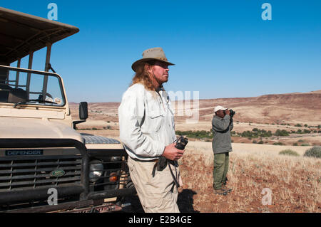 Namibia, Damaraland, Palmwag Concession, Desert Rhino Camp, conservationist and writer, Game ranger, Christiaan Bakkes Stock Photo