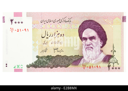 Iranian two thousand rial banknote on a white background Stock Photo