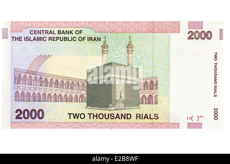 Iranian two thousand rial banknote on a white background Stock Photo