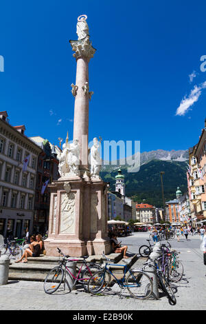 Austria, Tyrol, Innsbruck, square Maria-Theresien strasse, the column saint-Anne (Annasaule) built in 1704 Stock Photo