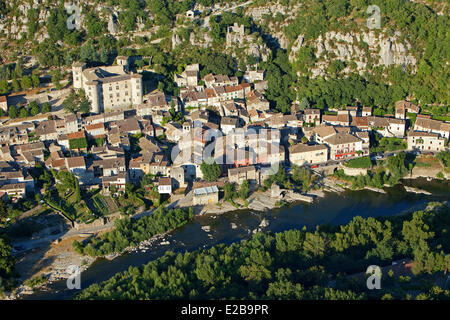 France, Ardeche, Vogue, labelled Les Plus Beaux Villages de France (The Most Beautiful Villages of France) (aerial view) Stock Photo