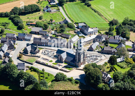 France, Cotes d'Armor, Saint Gilles Pligeaux, the church (aerial view) Stock Photo