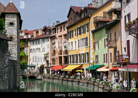 France, Haute Savoie, Annecy, the old city on the Thiou, Prison Palais de l'Isle and the banks of the Isle Stock Photo