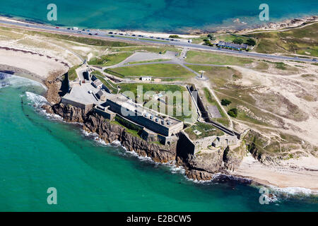 France, Morbihan, Quiberon, Cote Sauvage (the Wild Coast), the Penthievre fort (aerial view) Stock Photo