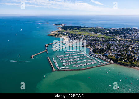 France, Morbihan, Quiberon, Cote Sauvage (the Wild Coast), Port Haliguen (aerial view) Stock Photo