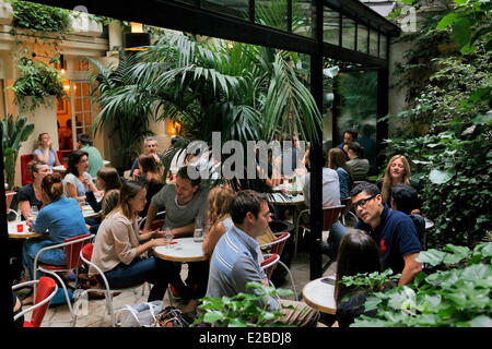 France, Paris, terrace restaurant Hotel Amour, 8 rue Navarin Stock Photo
