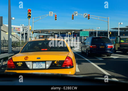 United States, New York City, taxi arriving at JFK airport Stock Photo