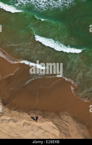 Namibia, Erongo Region, between Sawkopmund and Walvis Bay, beach, sand dunes, road (aerial view) Stock Photo