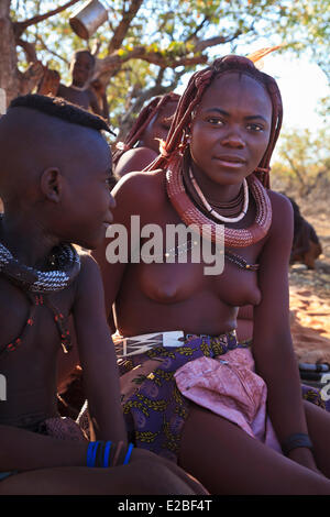 Namibia, Kunene Region, Kaokoland or Kaokoveld, Himba woman in a village, Bantu ethnic group, body covered with hematite ocher Stock Photo