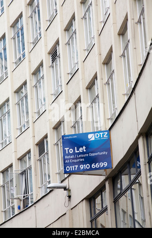 To let retail / leisure opportunity sign on buildings at Bristol City Centre in May Stock Photo