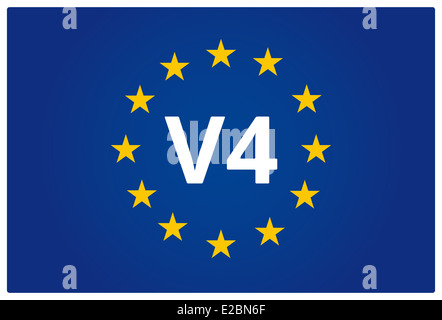 V4 - Visegrad group country - Czech republic, Poland, Slovakia, Hungary - EU, European union flag Stock Photo