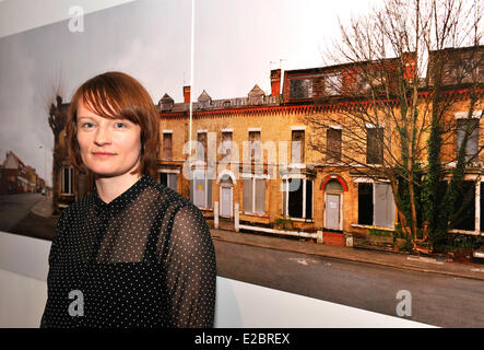 Liverpool UK 18th June 2014. Liverpool Art Prize Winner 2014 is announced as Tabitha Jussa. She also won the Peoples Choice Award. Photo shows Tabitha Jussa with one of her images Credit:  GeoPic / Alamy Live News Stock Photo