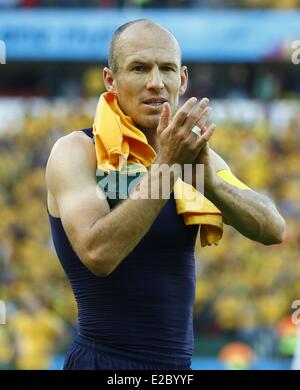Porto Alegre, Brazil. 18th June, 2014. Netherlands Arjen Robben celebrates the victory after a Group B match between Australia and Netherlands of 2014 FIFA World Cup at the Estadio Beira-Rio Stadium in Porto Alegre Credit:  Action Plus Sports Images/Alamy Live News Stock Photo
