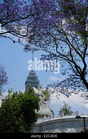 Benito Juarez Monument in Alameda Park, Mexico City, Mexico. Torre Latino Americana in background. Stock Photo