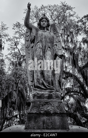 Statue in Bonaventure Cemetery in Savannah, Georgia (Converted to black and white) Stock Photo