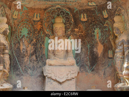 China, Gansu, Bingling Si caves, Buddha (Tang dynasty) Stock Photo