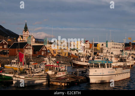Iceland, Nordurland Eystra region, Skjalfandi Bay, Husavik, fishing port Stock Photo