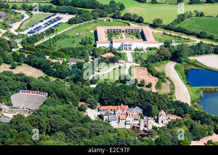 France, Vendee, Les Epesses, Le Puy du Fou, the medieval village and the hotel (aerial view) Stock Photo