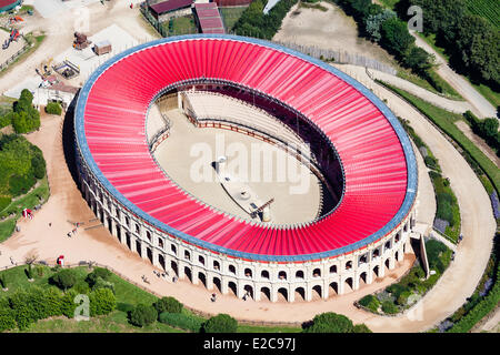 France, Vendee, Les Epesses, Le Puy du Fou, amphitheater (aerial view) Stock Photo