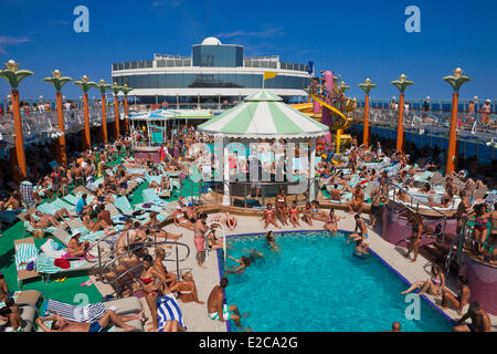 Greece, the Cruise Ship Norwegian Jade, the upper deck with swimming pool Stock Photo