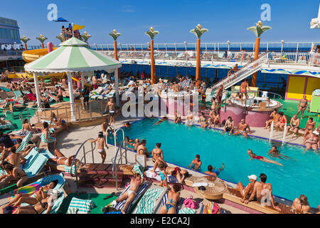 Greece, the Cruise Ship Norwegian Jade, the upper deck with swimming pool Stock Photo