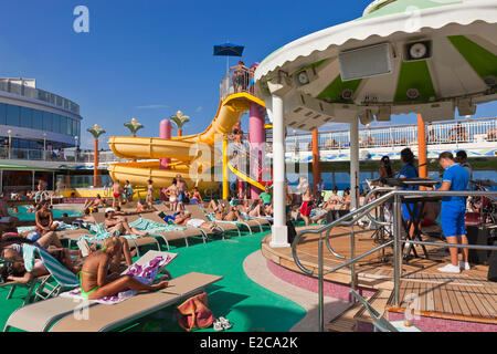 Greece, the Cruise Ship Norwegian Jade, the upper deck with swimming pool Stock Photo