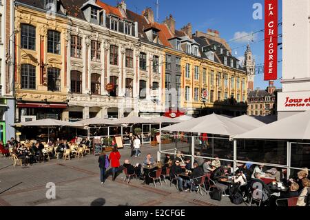 France, Nord, Lille, Place Rihour, cafe terraces Stock Photo