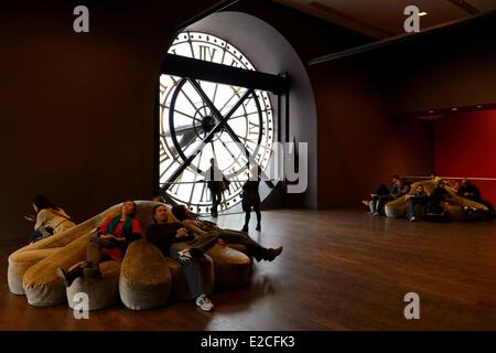 France, Paris, the Orsay Museum, the great clock of the east which overlooks the Tuileries Stock Photo