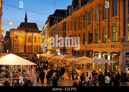 France, Nord, Lille, Place Rihour, cafe terraces Stock Photo