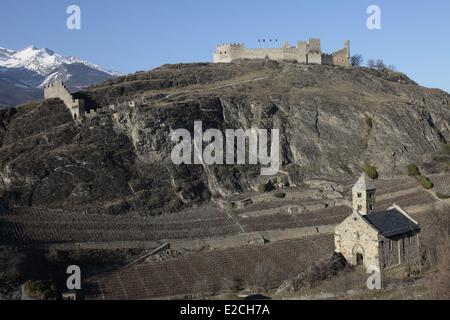 Switzerland, Canton of Valais, Sion, Tourbillon castle on top of a hill Stock Photo