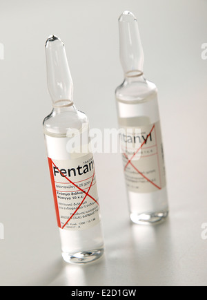 Fentanyl ampoules on white background Stock Photo