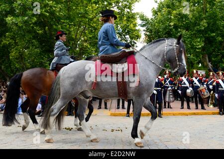Argentina Buenos Aires Province San Antonio de Areco Tradition Day festival (Dia de Tradition) Gauchos parade on horseback in Stock Photo