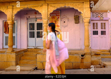 India Rajasthan Jaisalmer at the edge of Thar Desert street scene in the old town Stock Photo