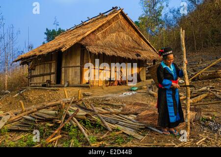Laos Luang Prabang province Na Wan ethnic group Hmong grandmother Hmong in traditional dress Stock Photo